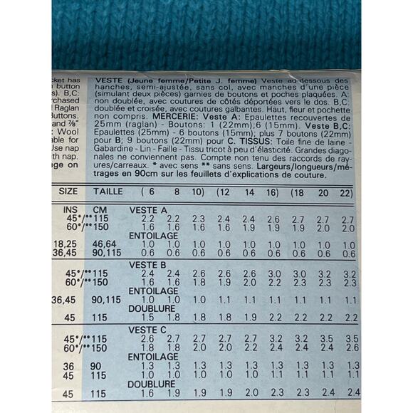 Butterick Sewing pattern 6664 Blazer double breasted 1980s size 12 - Picture 5 of 5